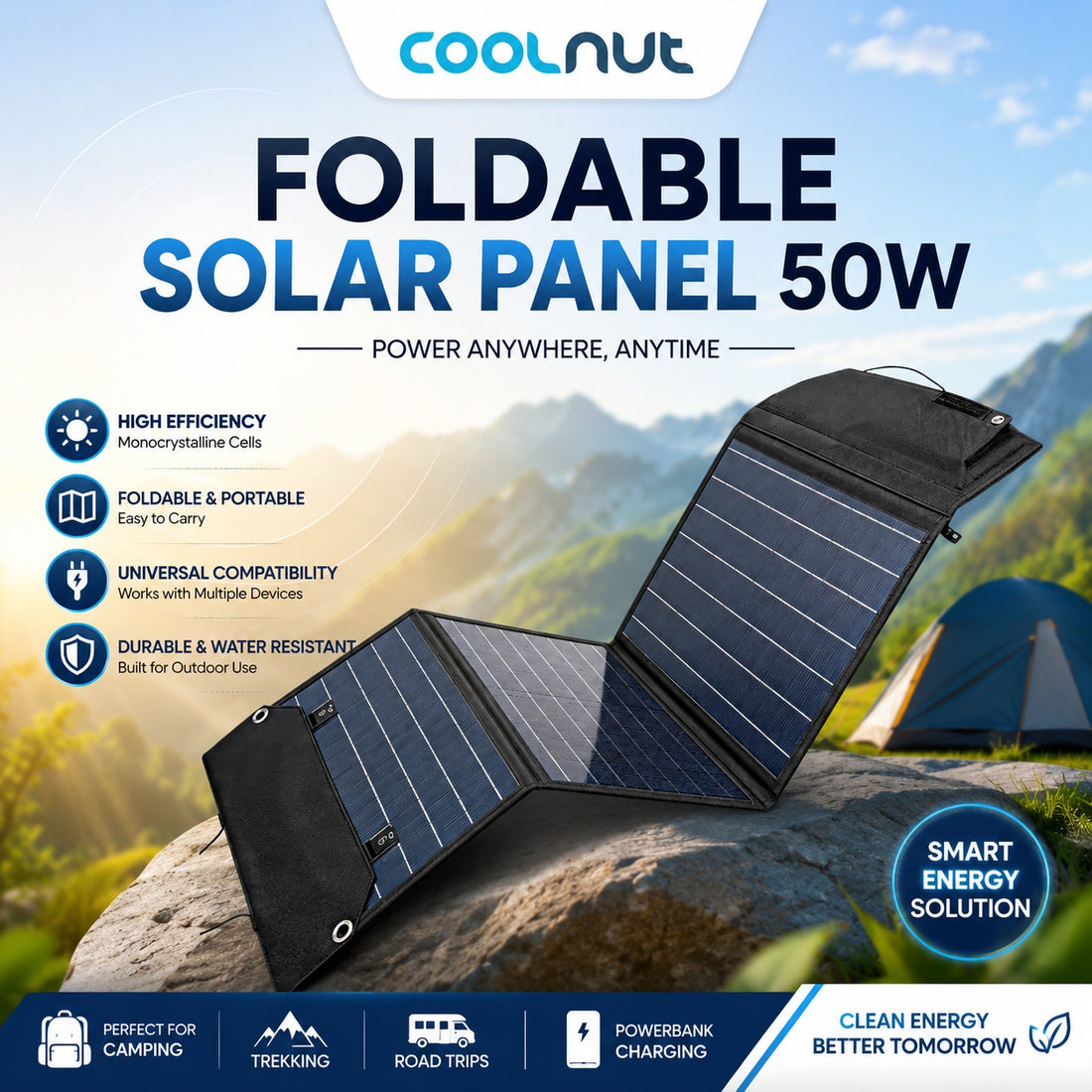 Coolnut Portable Foldable Solar Panel 50W
