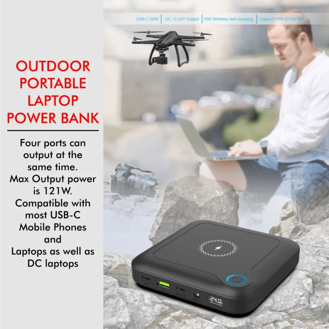 Coolnut Premium Compact Power Bank 96Wh(24000mah) Export Quality With 100watt PD Input/Output & 3 Years Warranty, For All Macbooks & All Brands Of Laptops, Mobiles, Tablets etc. Black(CMPBXIP-56) - Image 3
