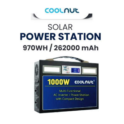 Coolnut Compact  Solar Power Station, 1000watt-970 Wh Capacity – 262000 mAh,  With EV Batteries Inside & 7 years Warranty, For All Electronic Gadgets & Appliances, Black(CNP-830)