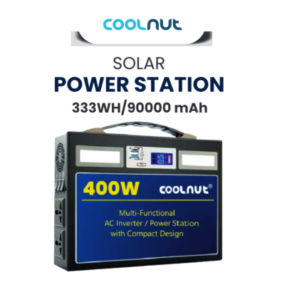 Coolnut Compact  Solar Power Station, 400watt- 333Wh Capacity- 90000mAh,  With EV Batteries Inside & 7 years Warranty, For All Electronic Gadgets & Appliances, Black (CMPBXIP-66)