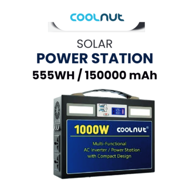 Coolnut Compact  Solar Power Station, 1000watt-555 Wh Capacity -150000 mAh, With EV Batteries Inside & 7 years Warranty, For All Electronic Gadgets & Appliances, Black(MDPBJSN-15)