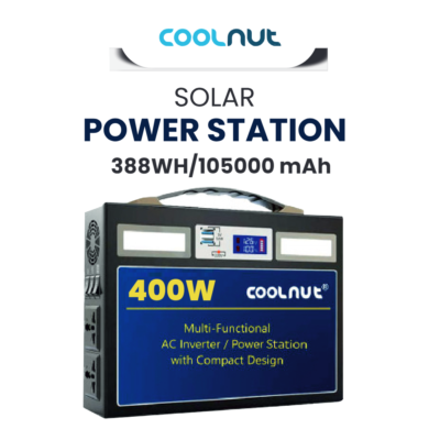 Coolnut Compact Solar Power Station, 400watt- 384WH Capacity- 120000 mAh, With EV Batteries Inside & 7 years Warranty, For All Electronic Gadgets & Appliances