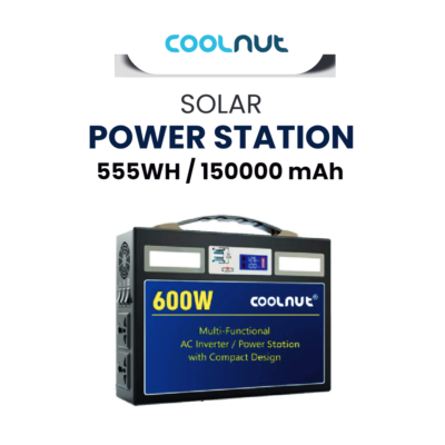 Coolnut Compact Solar Power Station, 600watt- 555Wh Capacity – 150000 mAh,  With EV Batteries Inside & 7 years Warranty, For All Electronic Gadgets & Appliances, Black(MDPBAND-29)