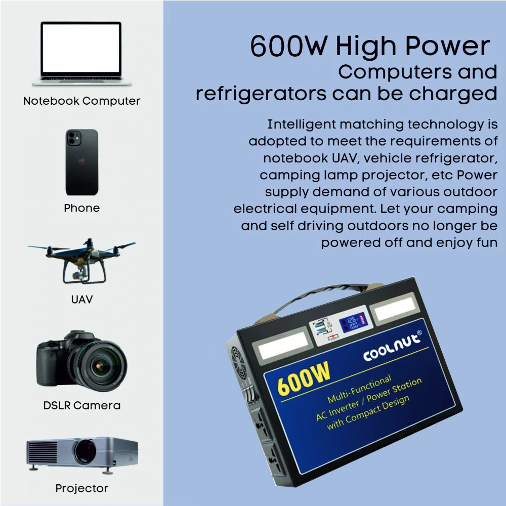 Coolnut Compact  Solar Power Station, 600watt- 333Wh Capacity- 90000 mAh With EV Batteries Inside & 7 years Warranty, For All Electronic Gadgets & Appliances, Black(CMPBAND-54) - Image 5